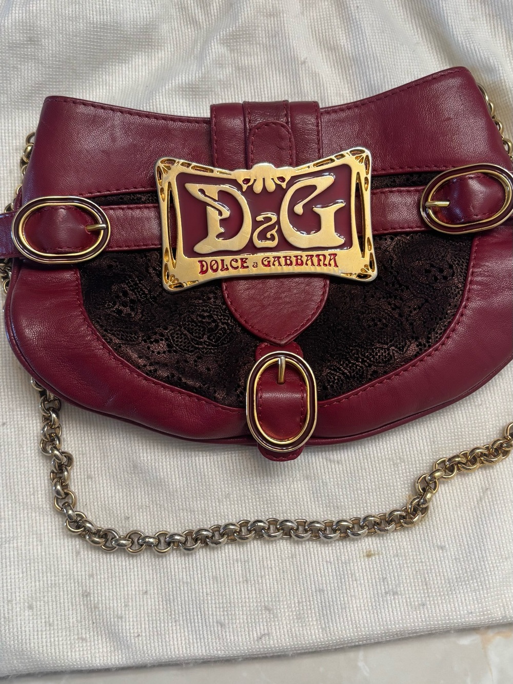 Dolce & Gabbana Burgundy Leather Mini Shoulder Bag with Gold Logo vintage